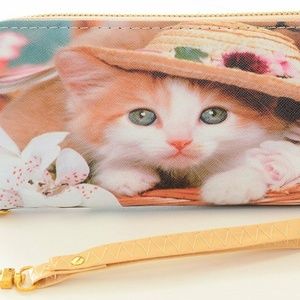 Bags - Kitten Hat Cute Bi-Fold Vegan Leather Wallet Wrist Bags - Kitten Hat Cute Bi-Fold Vegan Leather Wallet Wrist